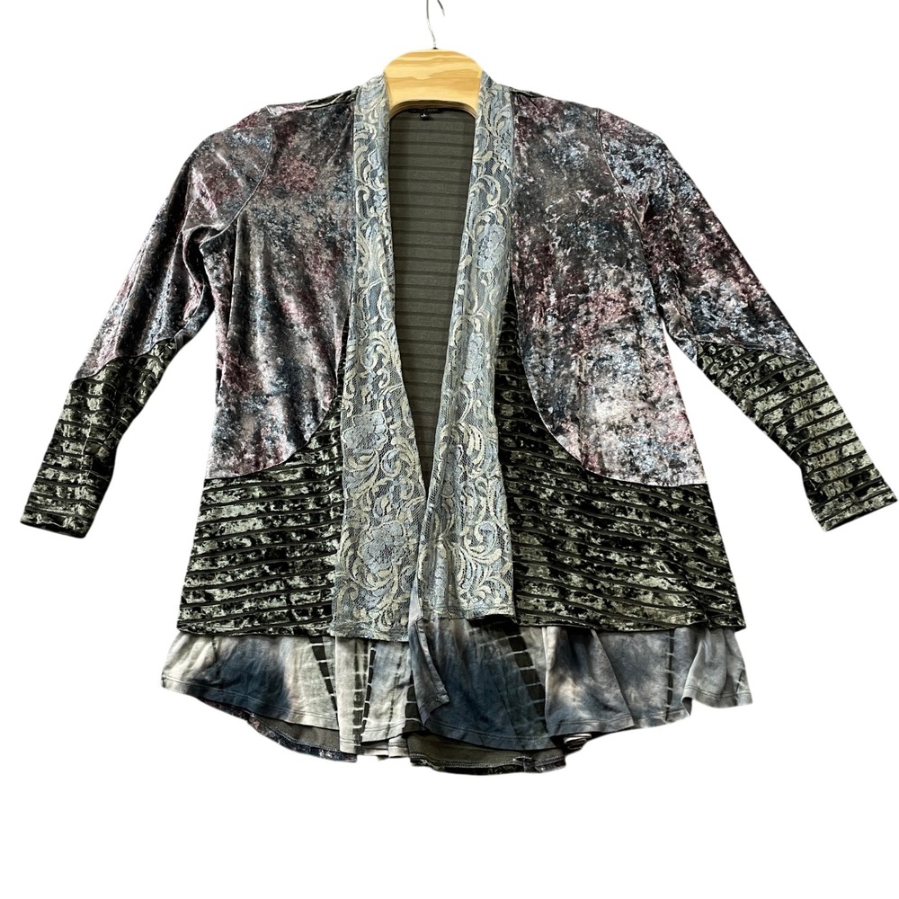 John Mark Large Open Front Cardigan Kimono Boho Velour Polyester Tapered Hem